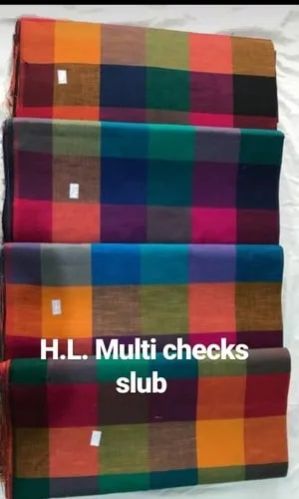 Multi Check Slub Fabric, For Textile Industy, Technics : Machine Made