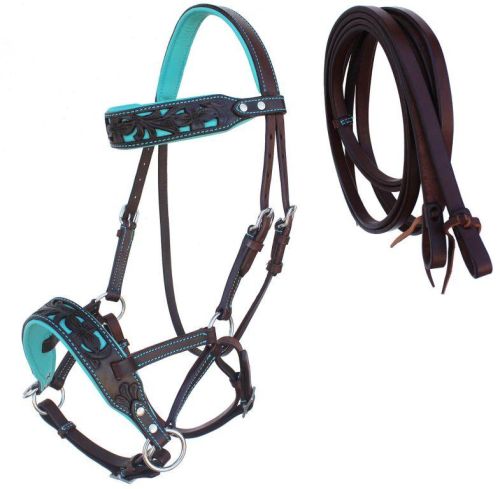 Black Leather V Shape Browband Crossover Bitless Bridle