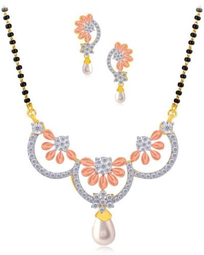 Golden Rose and Pearl Diamond Mangalsutra Set