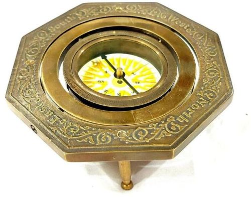 Alvi and Co. Handmade Brass Engraved Desk Table Top Gimbal Compass - A Timeless Nautical Masterpiece