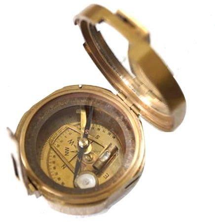 Round Polished Brass Brunton Compass, For Direction Tracking, Feature : Accurate, Compact, Long Life