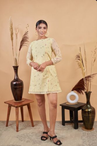 A-Line Floral Printed Mini Dress, Size : XL