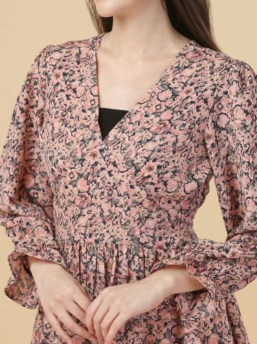 Blush and Black Smoked Printed Mini Dress