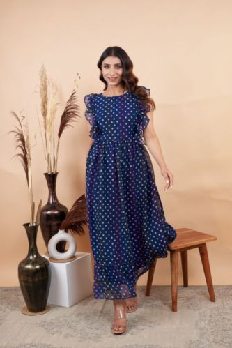 Polka Dot Printed Maxi Dress, Size : XL