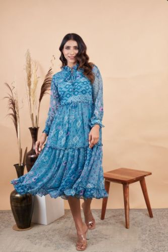 Ridyog Closet Ruffle Printed Maxi Dress, Size : XL