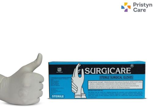 White LATEX Surgicare Disposable Surgical Rubber Gloves, For Hospital, Pattern : Plain, Plain
