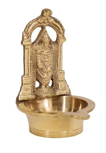 Golden Polished Brass Balaji Oil Lamp, For Home Decor, Temple Decor, Feature : Fine Finished