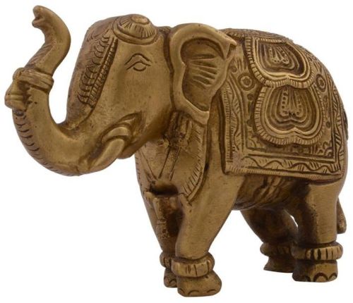Golden Brass Elephant Up Trunk Showpiece, For Interior Decor, Packaging Type : Thermocol Box