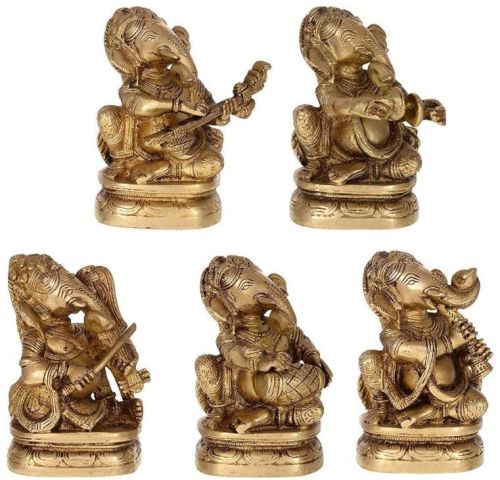 Golden Brass Lord Ganesha Musical Set, For Interior Decor, Packaging Type : Thermocol Box