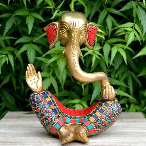 Multicolor 4 Inch Brass Modern Ganesha Statue, For Interior Decor, Packaging Type : Thermocol Box