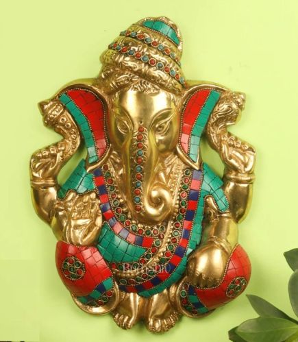 Golden Brass Pagdi Ganesha Wall Hanging, For Decoration