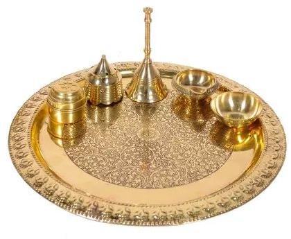 Handmade Brass Puja Thali With Flower Embossed Design
