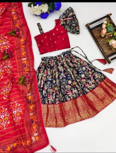 Kalamkari Zari Silk Kids Lehenga Choli, Feature : Easy Washable, Breathable