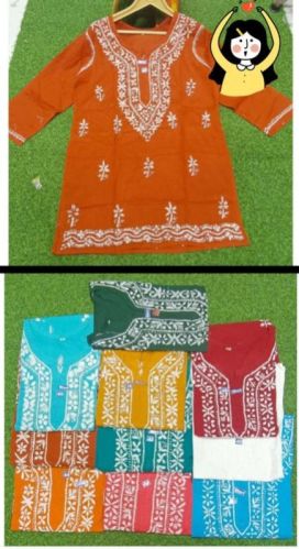 Multicolor Stitched Ladies Cotton Embroidered Short Kurti, Size : XL