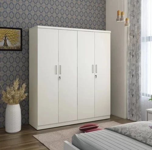 White Hinged Door Square Wooden Modular Wardrobe, For Home Use, Pattern : Plain