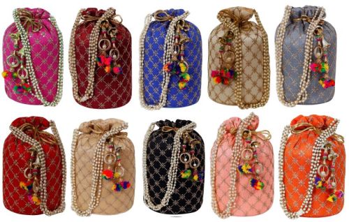 Mulit Colour Set Of 10 Potli Bag, For Jewellery Use, Technics : Attractive Pattern