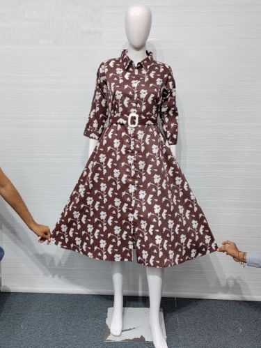 Flared A Line Kurti With Belt, Size : M, XL, XXL