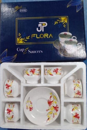 Round JP Flora Transfer Cup Saucer, For Tea, Feature : Fine Finishing, High Quality, Unique Designs