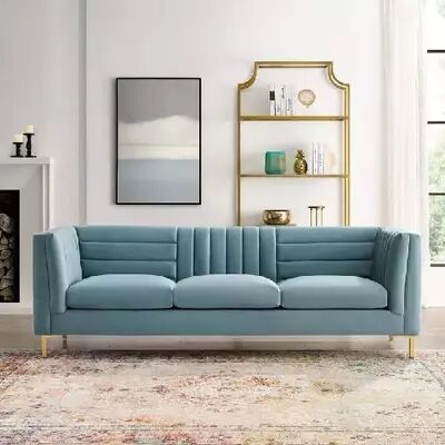 Blue Rectangular Velvet 3 Seater Sofa Set, For Home, Feature : Attractive Designs, Comfortable