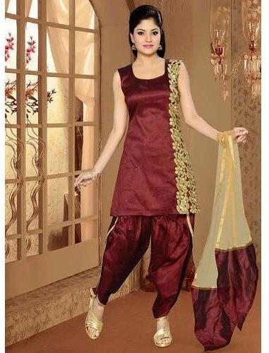 Plain Ladies Silk Salwar Suit, Age Group : Adults