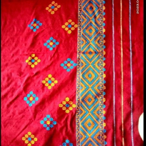 Red Printed Cotton Mekhela Chador, Packaging Type : Box