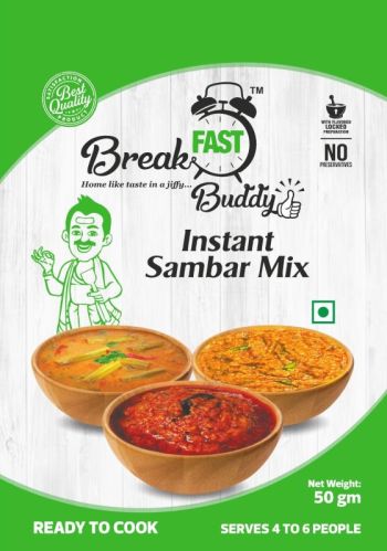Breakfast Buddy Rectangular Instant Sambar Mix, For Ready To Cook, Packaging Type : Foil Pack
