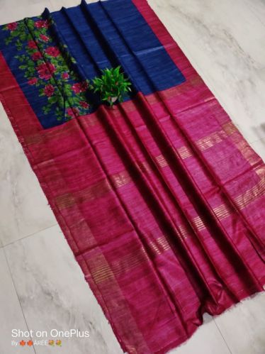 Tussar Printed Zari Sarees, Technics : Handloom