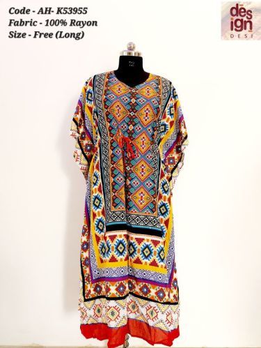 Long Up To Foot Design Desi Free Spirit Kaftan (rayon), For Casual Beach Wear, Taste : Unique Eye Catching