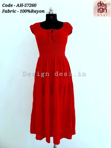 Design Desi Plain Rayon Rosy Red Dress, Size : Free