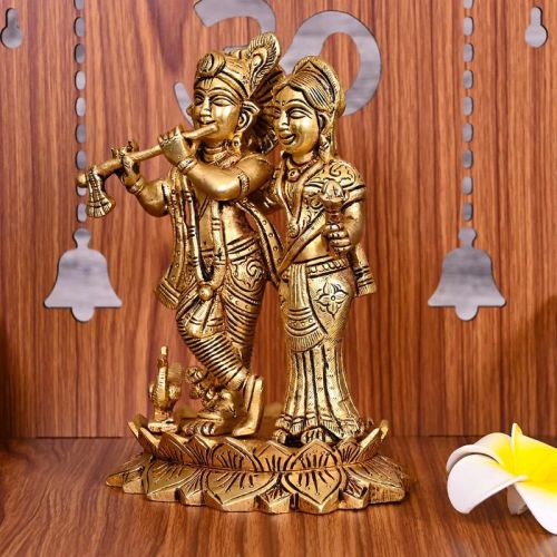 Polished Brass Radha Krishna Statue, For Office, Home, Religious Purpose, Pattern : Printed, Carved