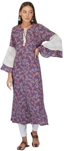 Georgette Ladies Purple Print Kurti, Size : M