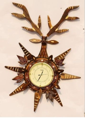 Ajanta Wooden Deer Clock, For Home