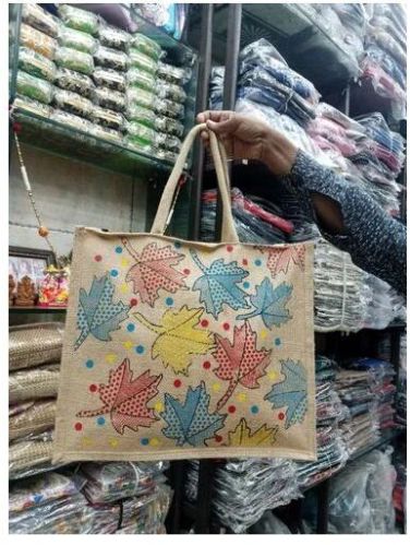 Printed Flower Jute Bags, Handle Type : Short Handle