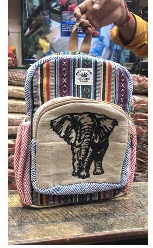 Jute Printed Hemp Backpack, Color : Multicolor