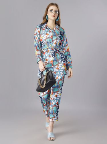 Ladies Blue Cotton Blend Co-ord Set, Occasion : Smart Casual, For Office