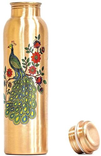 Peacock Printed Copper Water Bottle, Purity : 99.99%