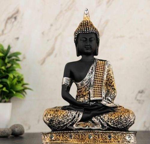 Multicolor Polished Polyresin Buddha Statue, For Office, Home, Gifting, Packaging Type : Carton Box