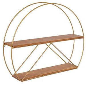 Iron – Gold 2 Piece Circle Metal Accent Shelf, For Home, Office, Size : L25.0 X W5.0 X H25.0 Inch