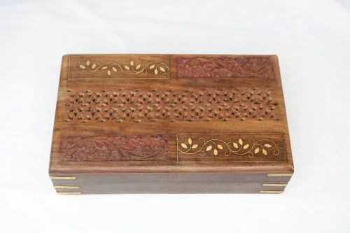 Rectangular Carved Polished Wooden Jewelry Box, Color : Light Brown