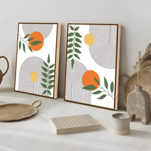 Boho Line Wood Print Wall Art Set Of 2