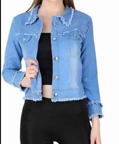 Plain Collar Neck Ladies Denim Jackets, Wash Type : Machine Wash