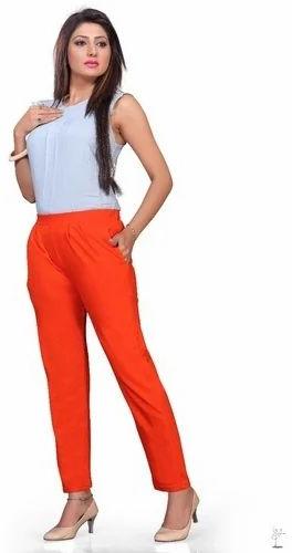 Orange Ladies Plain Cotton Lower