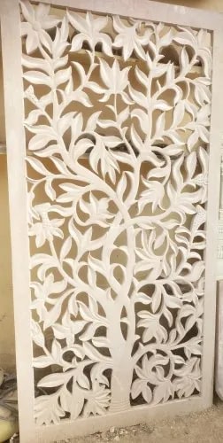 Brown Rectangle Carved Polished 3D Sandstone Wall Panel, For Construction, Size : Standard