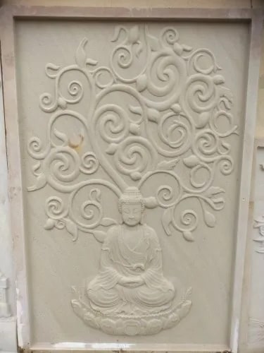 Brown Rectangle Mahatma Buddha Sandstone Wall Panel, For Construction, Size : Standard