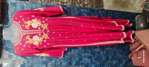 Pink Stitched 3/4th Sleeve Naira Cut Kurti