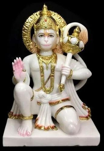Marble Lord Hanuman Statues, Color : White for Worship