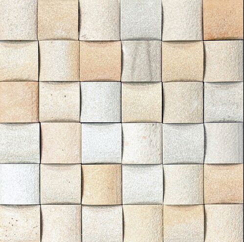 Convex Shape Bumpy Mint Mosiac Stone Tile, Color : Whitish Beige