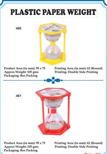 Plastic Paper Weight With Sand Timer, For Home Use, Office Use