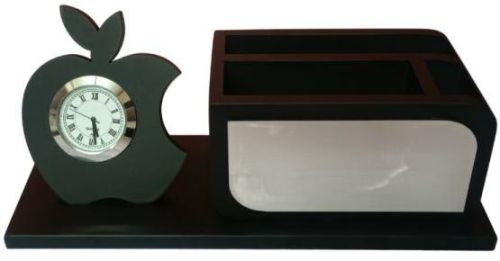 Wooden Table Top With Clock and Mobile Stand