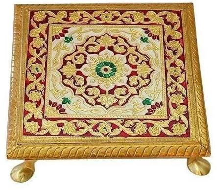 Wood Meenakari Puja Chowki, Shape : Square